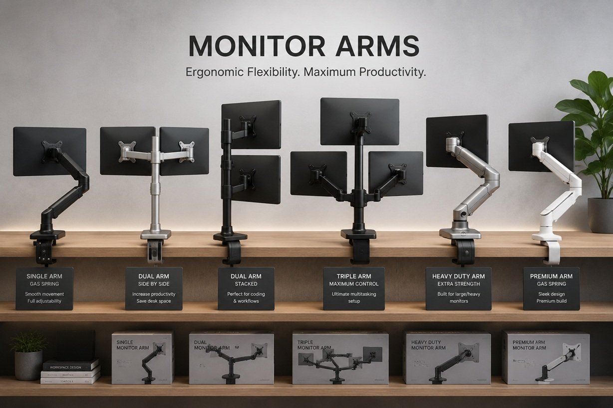 Monitor arm workstation for ergonomic display positioning