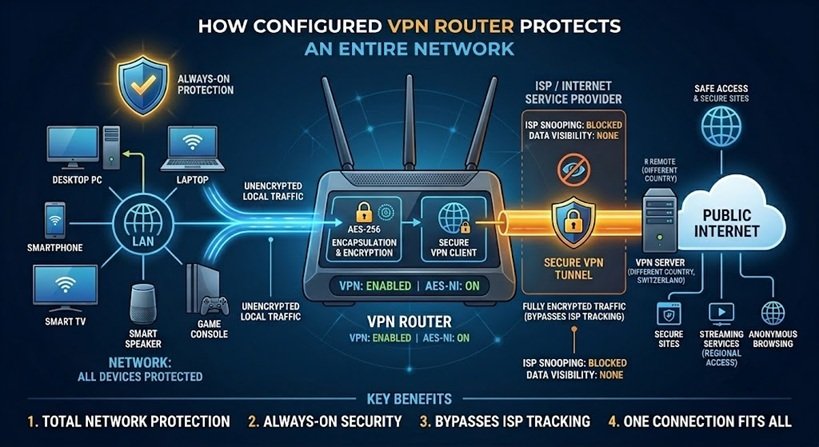 VPN router for secure remote access, privacy, and office network protection